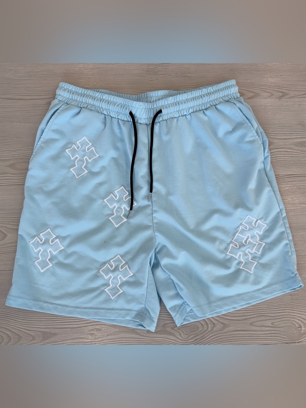 ROMWE Light Blue Men's Athletic Shorts with Black Drawstring